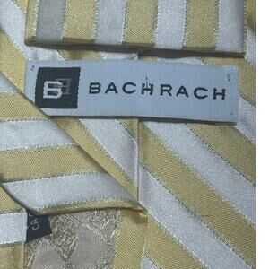 Bachrach men's necktie classic yellow and white striped pattern 100% silk